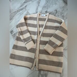 La Ligne oversized Neutral Stripe Wool Cardigan in Cream & Taupe